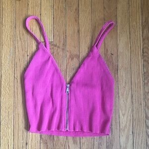 Zara Fuchsia Ribbed Zip Crop Tank